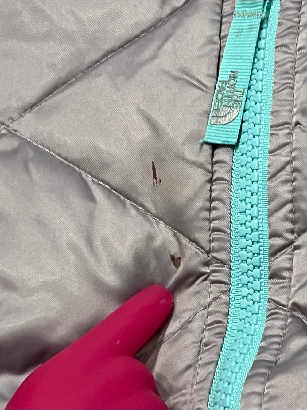 The North Face 550 Goose Down Puffer Quilted Winter Jacket Girls Med Silver/Teal